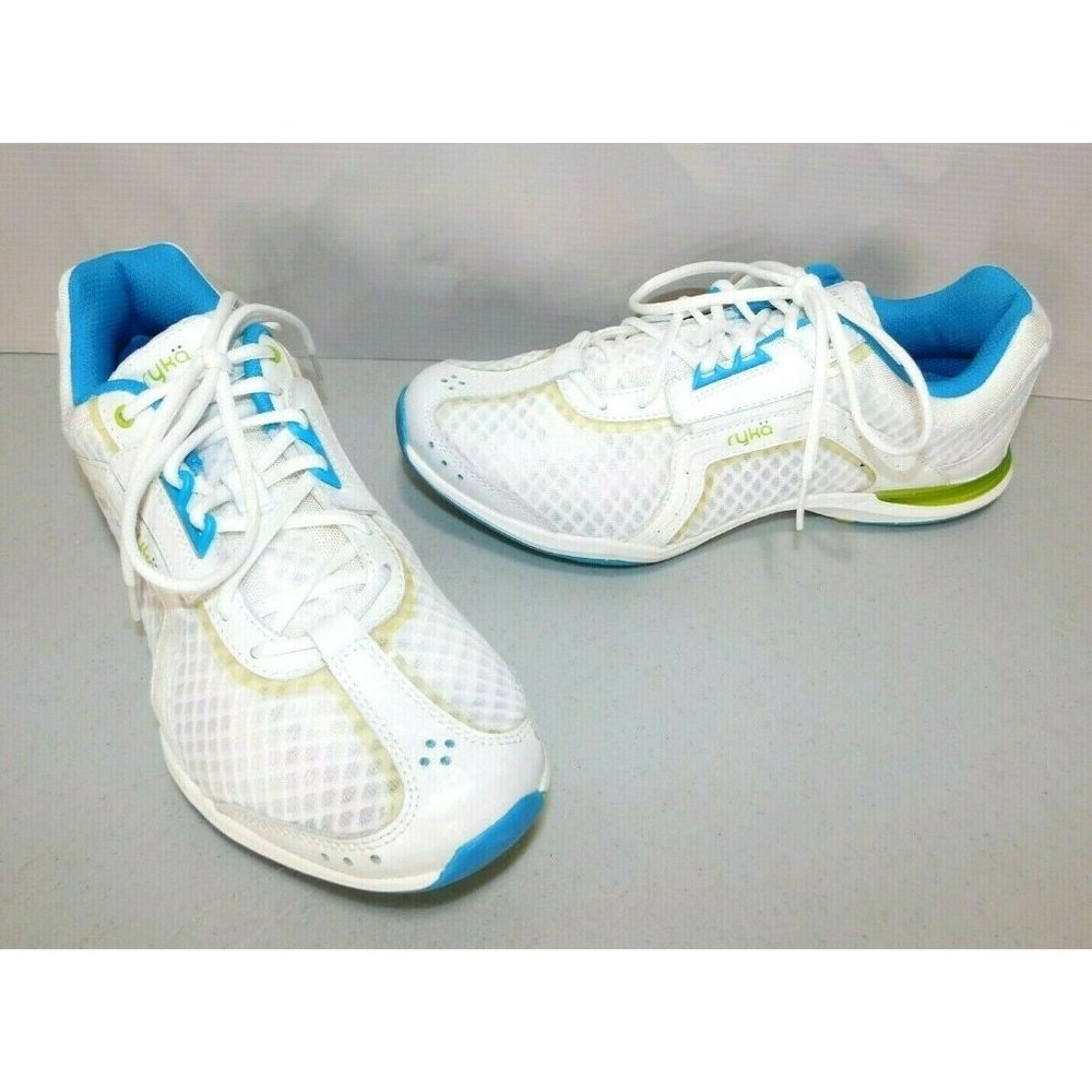Ryka Transitions by Kelly Ripa, white, blue & green sneakers, woman's size 10